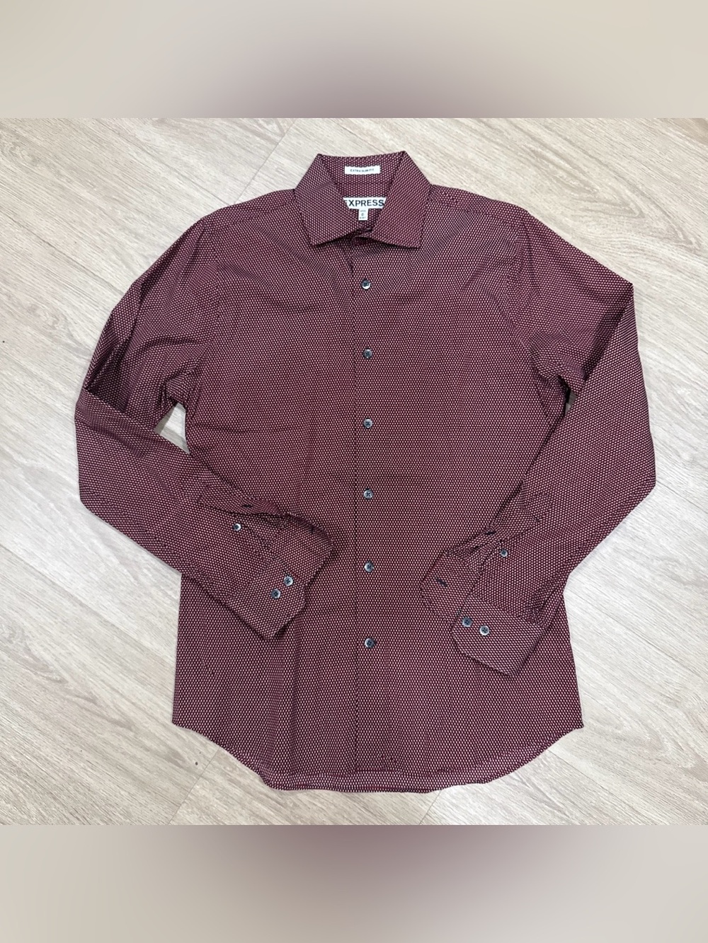 Express Men’s Burgundy Dot-Print Dress Shirt